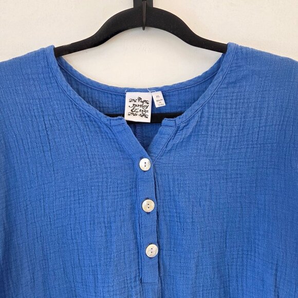 Parsley & Sage Blue Blouse Top Shirt Muslin Gauzy Cotton Boho Lagenlook Size XL - Picture 3 of 7